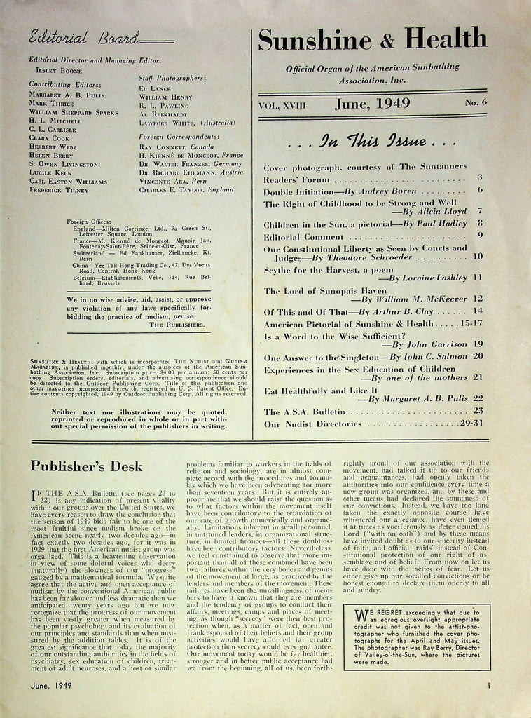 Modern Sunbathing And Hygiene Nudist News Magazine June 1949 good reading copy 010524RP