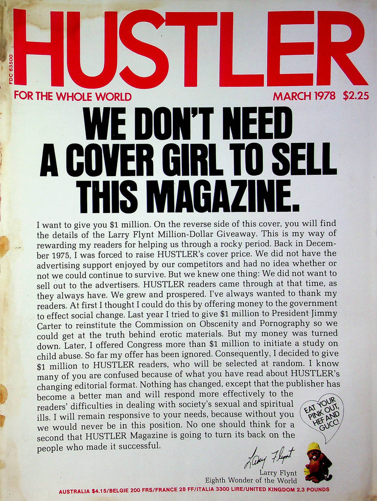 Hustler Magazine We Don't Need A Cover Girl March 1978 081023RP