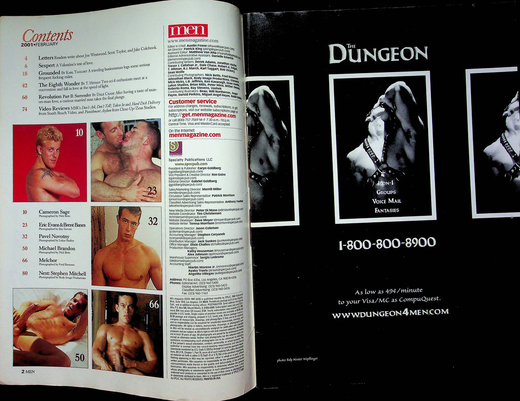 Men Gay magazine Cameron Sage & Eric Evans February 2001 good reading copy 011624RP2