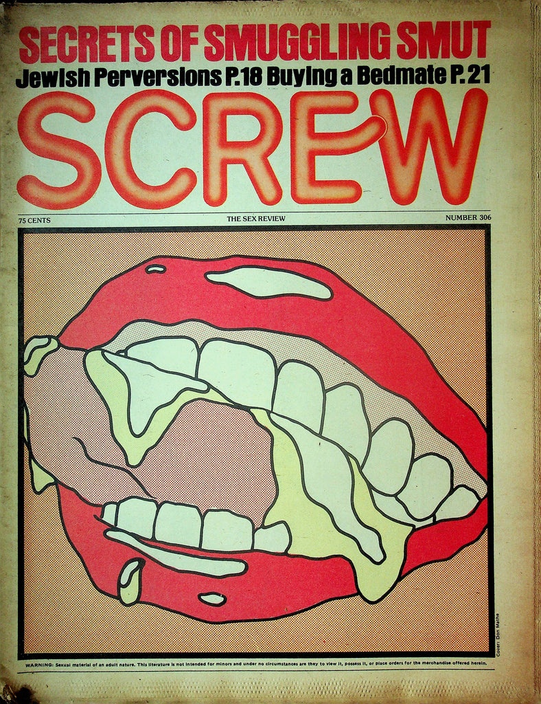 Screw Men's Newspaper Secrets Of Smuggling Smut No.306 January 13 1975 061224OSRP