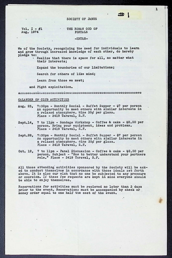 Society of Janus #1 BDSM Digest August 1974 010826AKP