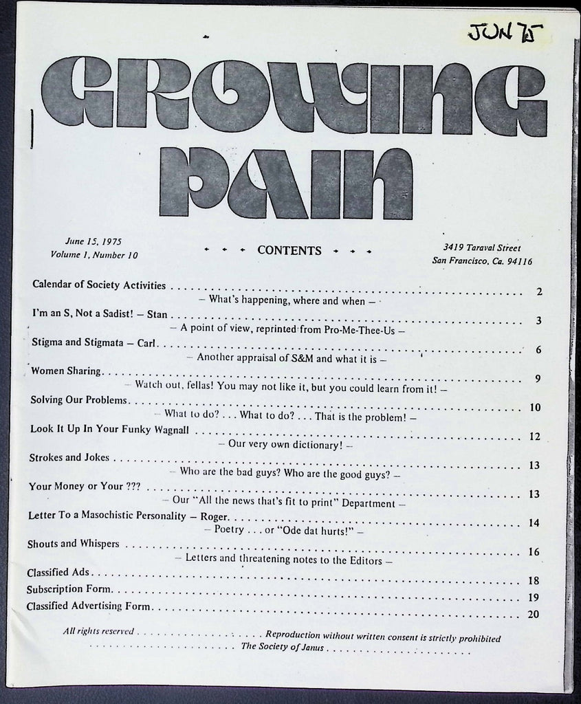 Growing Pains BDSM Digest June 1975 010826AKP