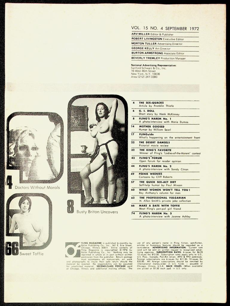 Fling Adult Magazine Vol. 15, No. 4 September 1972 Sex Quacks 103026HRP-82