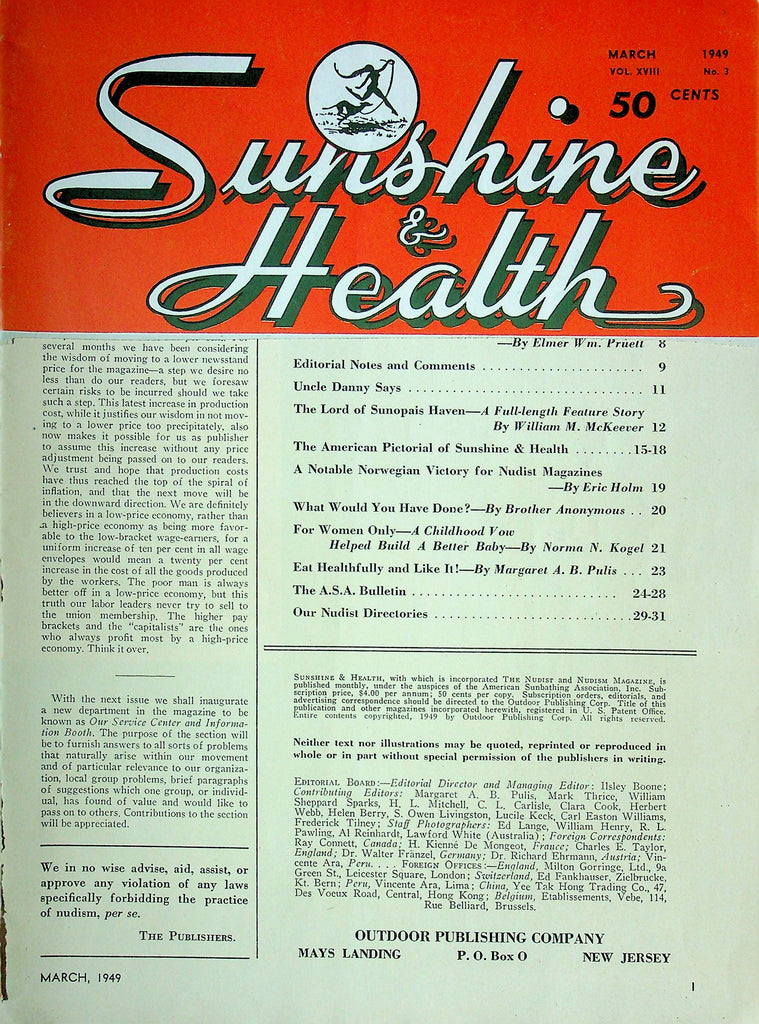 Sunshine & Health Men's Magazine March 1949 081624RP