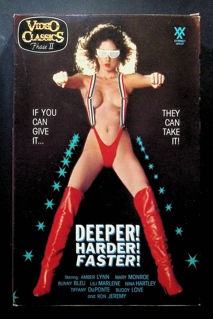 Deeper! Harder! Faster! Essex Video VHS 1995 Amber Lynn Bunny Bleu Nina Hartley 060325DMVHS2