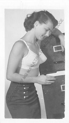 Adult B&W Photo 1940s/50s 2.5x4" Beautiful Brunette Posing in Sexy Lingerie 23MF