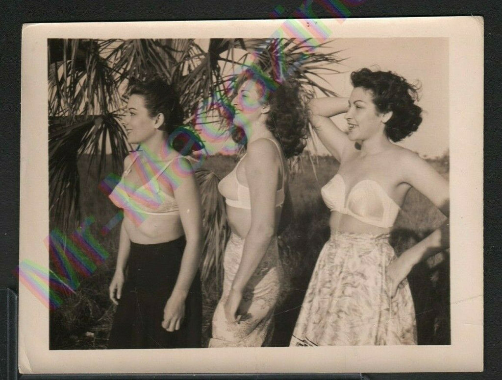 Vintage B&W Risque Pinup 4" x 5" Sexy Three Brunettes Cheesecake AU16
