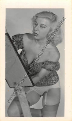 Adult Vintage B&W Photo 2.5x4 Beautiful Blonde Undressing Strip Tease 135HV