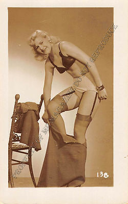 Adult B&W Photo 1940s/50s 2.5x4 Beautiful Blonde Seductively Undressing 241MH