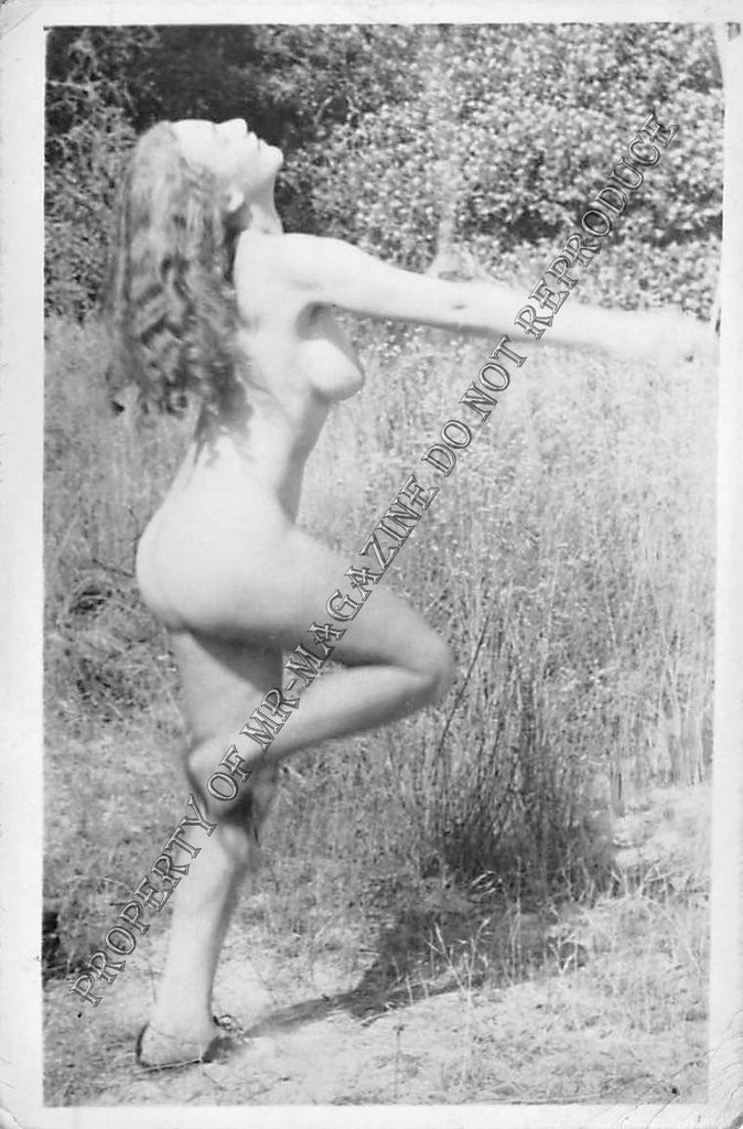 Adult B&W Photo Vintage 2.5x4" Beautiful Brunette Outdoors Nude Showing Body 8FS