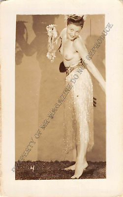Adult B&W Photo 1940s/50s 2.5x4 Beautiful Brunette Posing Topless Pin Up 7MG