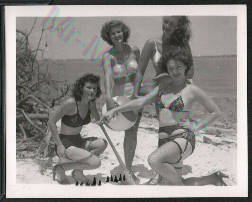 Vintage B&W Risque Pinup 4" x 5" Four Sexy Brunettes Cheesecake BC91