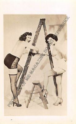 Adult Vintage B&W Photo 2.5x4 Sexy Pin Up Lesbians Undressing Strip Tease 13HR
