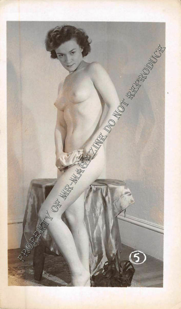 Adult B&W Photo Vintage 2.5x4" Sexy Brunette Nude Stripping Seductive HOT 56FS