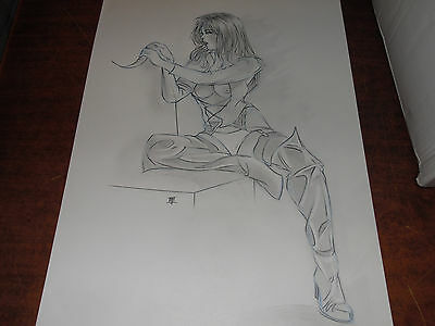 Original Adult Comic Art Sexy Girl on a Bench 22x14" by Borenstein 1990s
