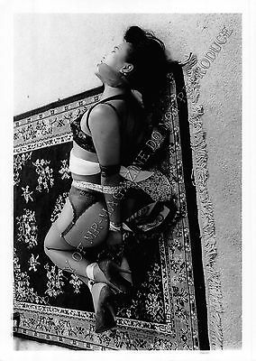 Adult 1990s B&W Photo 5x7 Bondage Beautiful Asian Woman Bound on Floor 127NF