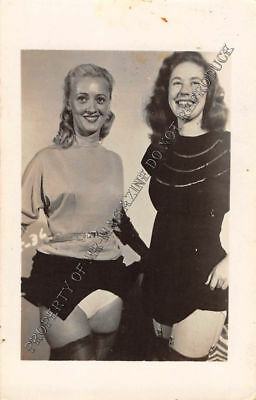 Adult Vintage B&W Photo 2.5x4 Sexy Pin Up Lesbians Undressing Strip Tease 41HR