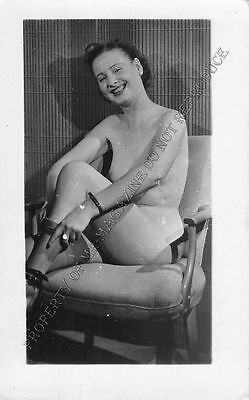 Adult B&W Photo 1940s/50s 2.5x4 Beautiful Brunette Seductively Undressing 1MH