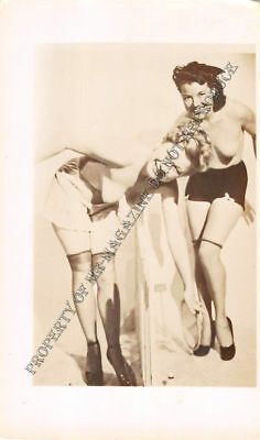 Adult Vintage B&W Photo 2.5x4 Sexy Pin Up Lesbians Undressing Strip Tease 18HR