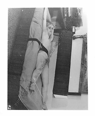 Vintage Adult B&W Photo 4x5 Bondage Beautiful Blonde Tied Up Bound on Bed 4MD