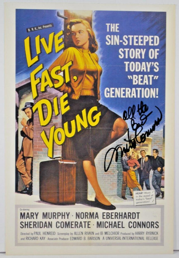 Mike Connors Live Fast, Die Young Autographed 5.5"x8" Postcard w/COA WWE6-76
