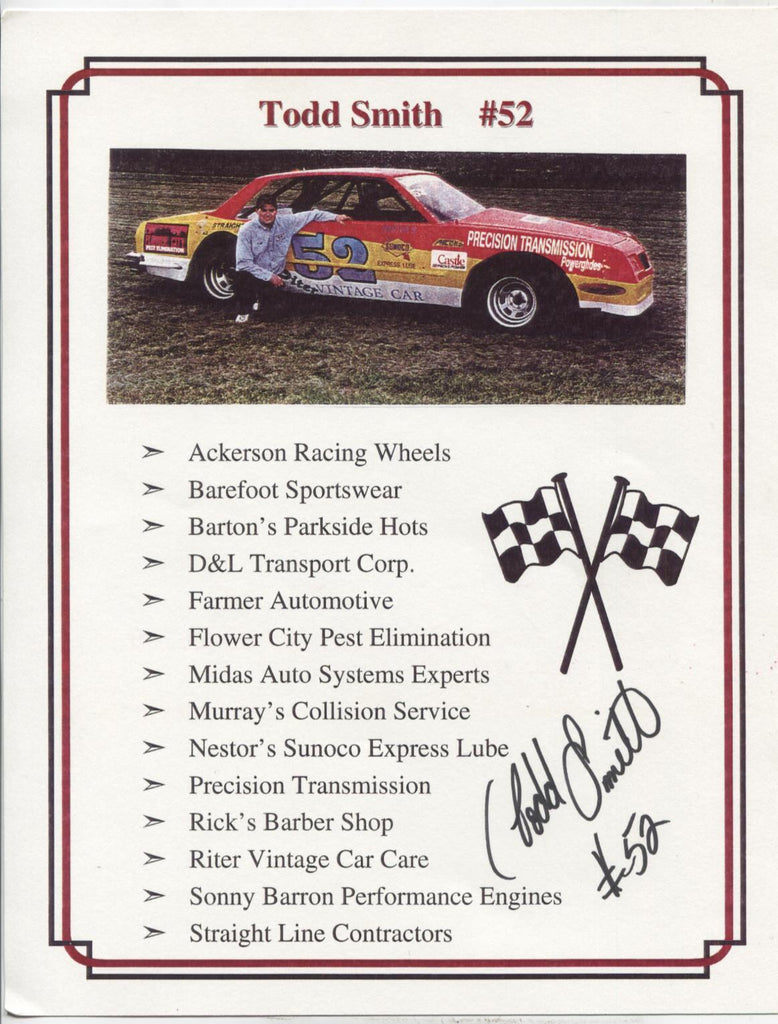 Todd Smith NHRA Autographed 8.5"x11" Ad Poster w/COA WWE10-125