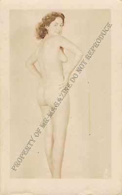 Adult B&W Photo 1940s/50s 2.5x4 Beautiful Brunette Posing Nude Pin Up 158MG