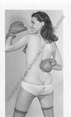 Adult B&W Photo 1940s/50s 2.5x4 Beautiful Brunette Posing Topless Pin Up 208MF