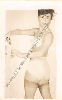 Adult B&W Photo 1940s/50s 2.5x4" Beautiful Brunette Posing in Sexy Lingerie 20MF