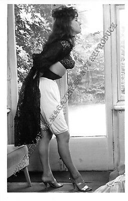 1950s Pin-Up B&W Risque Photo 6.5"x4" Beautiful Brunette Posing in Lingerie 7FC