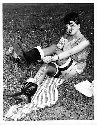 1950s Pin-Up B&W Risque Photo 8.5"x6.5" Brunette Long Legs Stockings Sexy 261FB