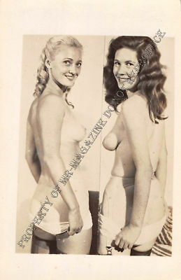 Adult Vintage B&W Photo 2.5x4 Sexy Pin Up Lesbians Undressing Strip Tease 35HR
