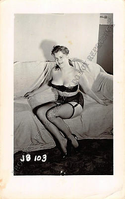 Adult B&W Photo 1940s/50s 2.5x4 Beautiful Brunette Seductive in Lingerie 155MH