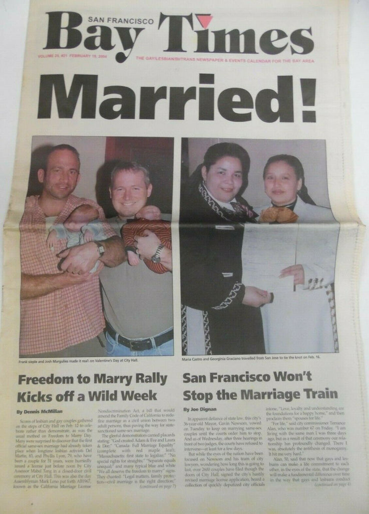 Bay Times Gay & Lesbian Newspaper Married! February 19, 2004 042919lm-ep3 - Used