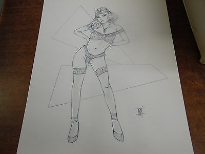 Original Adult Comic Art by Borenstein Sexy Girl 18+ 17x14" 1990s w/COA