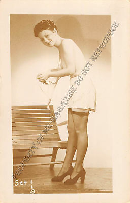 Adult B&W Photo 1940s/50s 2.5x4 Beautiful Brunette Seductively Undressing 68MH