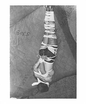 Vintage Adult B&W Photo 4x5 Bondage Beautiful Brunette Tied Up on Couch 136MD