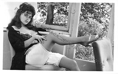 1950s Pin-Up B&W Risque Photo 6.5"x4" Beautiful Brunette Posing in Lingerie 11FC