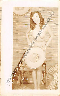 Adult B&W Photo 1940s/50s 2.5x4 Beautiful Brunette Posing Topless Pin Up 10MG