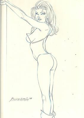 22x14" Tall Pantless Busty Female Bornestein '98 Drawing