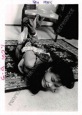 Adult 1990s B&W Photo 5x7 Bondage Beautiful Brunette Bound Tied Up 84NG