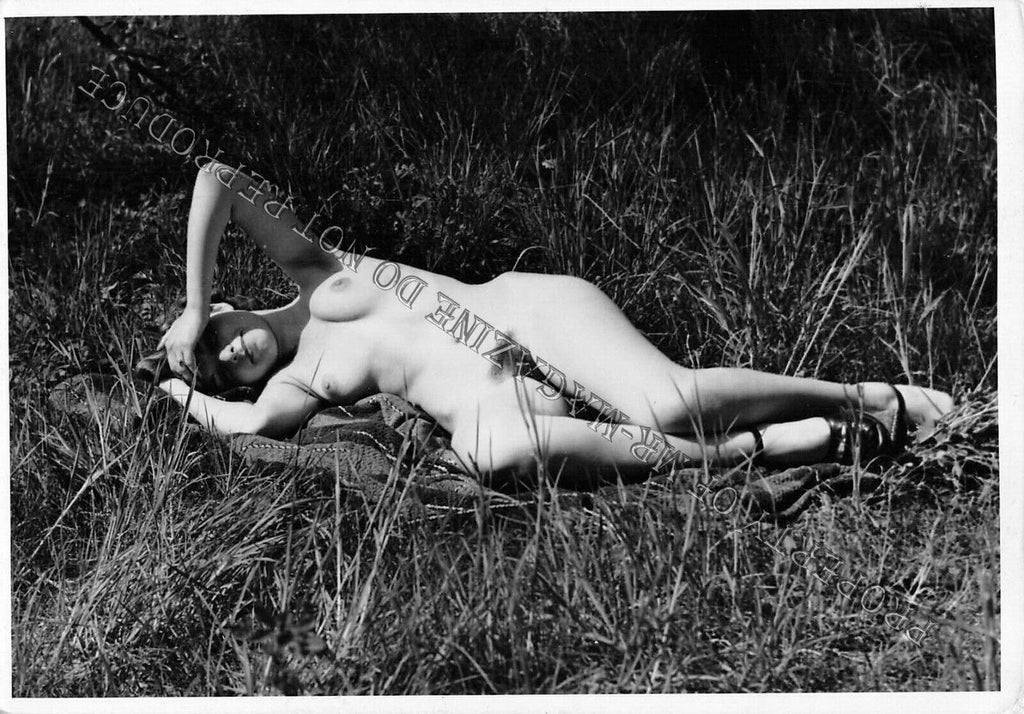 Adult Vintage 1950s B&W Photo 4x6 Sexy Brunette Naked Outdoors Hairy Erotic 28FE