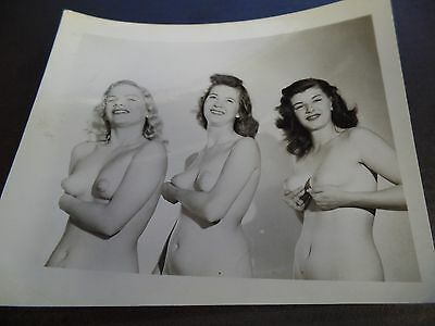 Amateur 1940s Original B&W 18+ Erotic Nude 3 Women Holding Tits Together Pose 2
