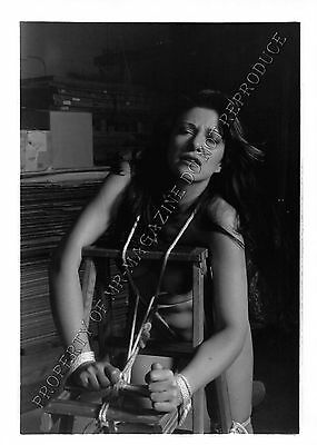 Adult 1990s B&W Photo 5x7 Bondage Beautiful Brunette Bound Tied to Ladder 194PC