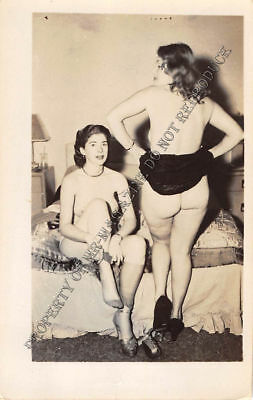 Adult Vintage B&W Photo 2.5x4 Sexy Pin Up Lesbians Undressing Strip Tease 3HR