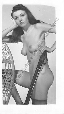 Adult B&W Photo 1940s/50s 2.5x4 Beautiful Brunette Posing Nude Pin Up 180MG