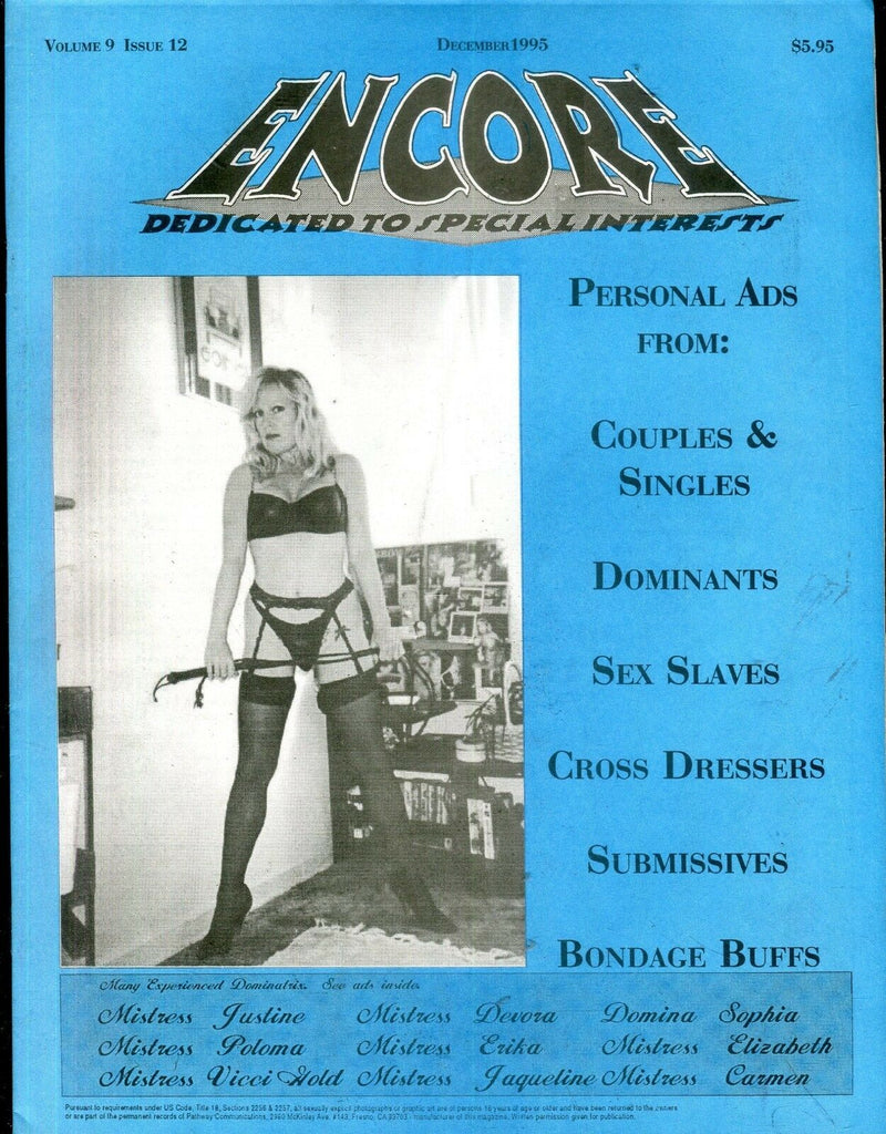 Encore Fetish Contacts Magazine Mistress Justine December 1995 112618lm-ep