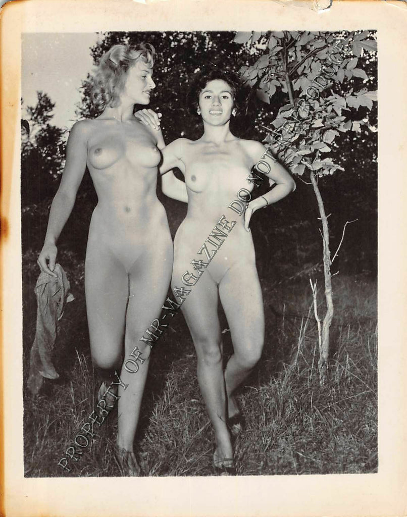 Adult Vintage 1950s B&W Photo 4x5 Beautiful Lesbians Nude Outdoors Sexy 90FF