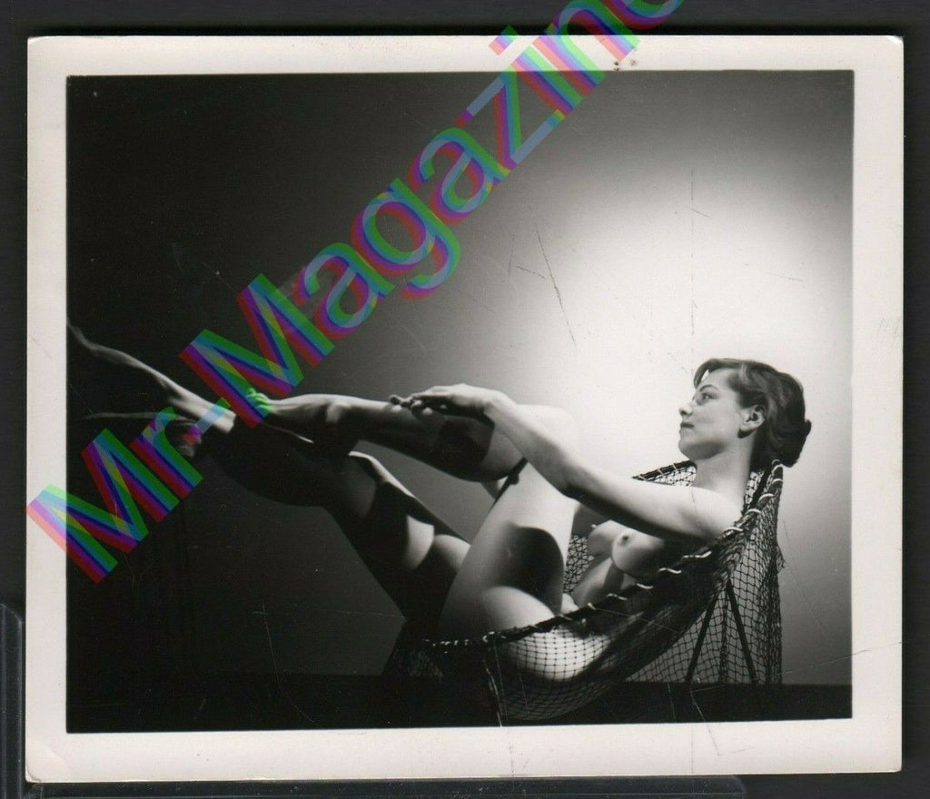 Vintage B&W Risque Pinup Photo 4"x5" Sexy Beautiful Brunette Cheesecake AL24
