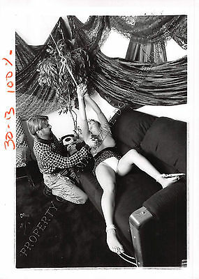 Adult 1990s B&W Photo 5x7 Bondage Beautiful Blonde Bound Down & Tickled 75NA
